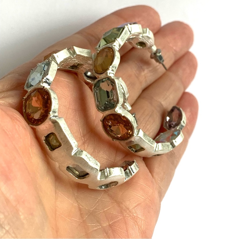 Multicolor Rhinestones Hoop Earrings - Picture 4 of 4
